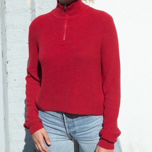 Brandy Melville Casey Red Knit Quarter Zip - Picture 1 of 3